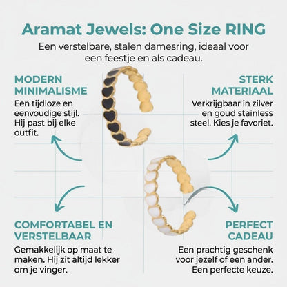 Open Ring RVS met Hartjes Schakel en Emaille (4,5 mm) - Aramat Jewels - Ringen - cadeautip