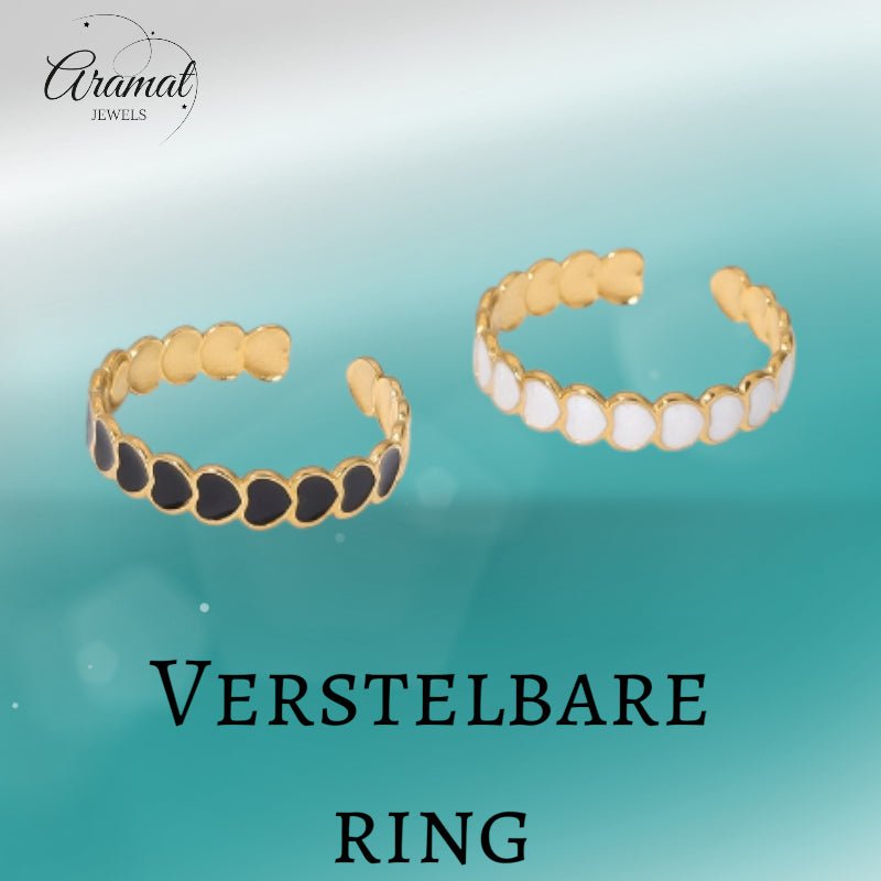 Open Ring RVS met Hartjes Schakel en Emaille (4,5 mm) - Aramat Jewels - Ringen - cadeautip