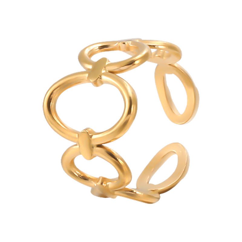 Open Ring RVS met Ovale Cirkelmotief (12 mm Breed) - Aramat Jewels - Ringen - cadeautip