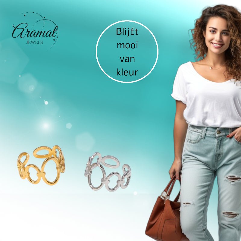 Open Ring RVS met Ovale Cirkelmotief (12 mm Breed) - Aramat Jewels - Ringen - cadeautip