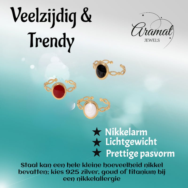Open Ring RVS Ovaal Emaille met Dot Reliëf (Goudkleurig) - Aramat Jewels - Ringen - cadeautip