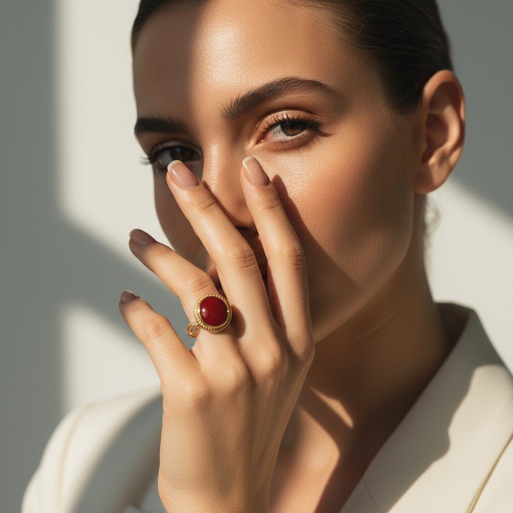 Open Ring RVS Ovaal Emaille met Dot Reliëf (Goudkleurig) - Aramat Jewels - Ringen - cadeautip