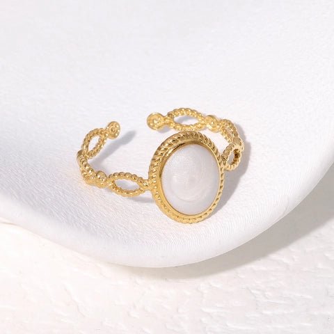 Open Ring RVS Ovaal Emaille met Dot Reliëf (Goudkleurig) - Aramat Jewels - Ringen - cadeautip