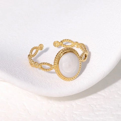 Open Ring RVS Ovaal Emaille met Dot Reliëf (Goudkleurig) - Aramat Jewels - Ringen - cadeautip