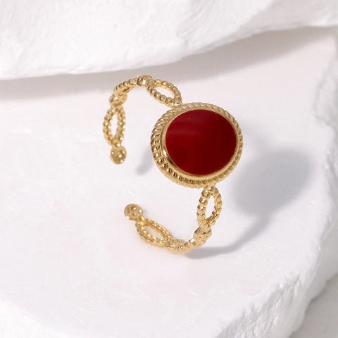 Open Ring RVS Ovaal Emaille met Dot Reliëf (Goudkleurig) - Aramat Jewels - Ringen - cadeautip