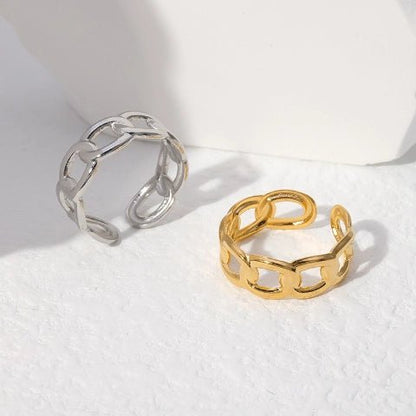 Open Ring Schakel Motief: Gladde en Fijne Schakelband (8 mm) - Aramat Jewels - Ringen - cadeautip