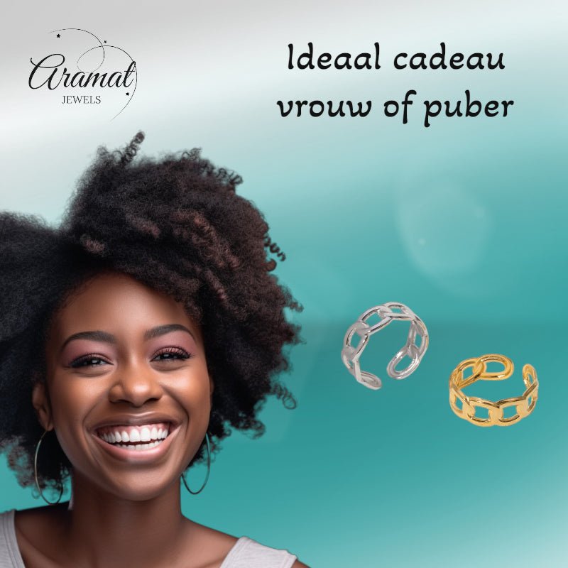 Open Ring Schakel Motief: Gladde en Fijne Schakelband (8 mm) - Aramat Jewels - Ringen - cadeautip