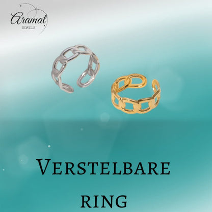 Open Ring Schakel Motief: Gladde en Fijne Schakelband (8 mm) - Aramat Jewels - Ringen - cadeautip