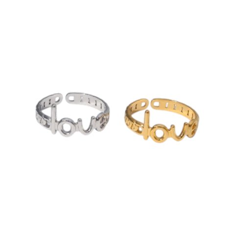 Open Ring Schakel Motief met 'Love' Letters (8 mm Verstelbaar) - Aramat Jewels - Ringen - cadeautip