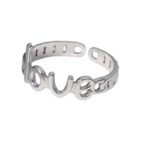 Open Ring Schakel Motief met 'Love' Letters (8 mm Verstelbaar) - Aramat Jewels - Ringen - cadeautip