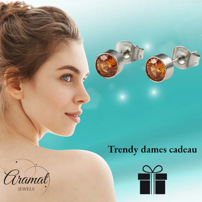 Oorstekers – Staal Kristal Oranje Zilverkleur (5mm)