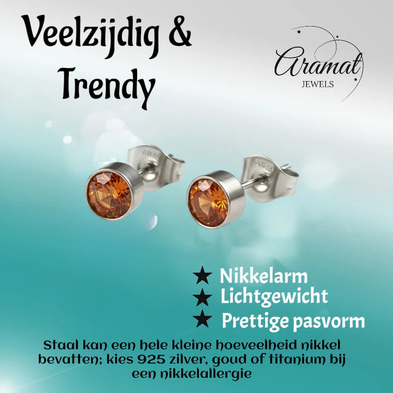 Oorstekers – Staal Kristal Oranje Zilverkleur (5mm)