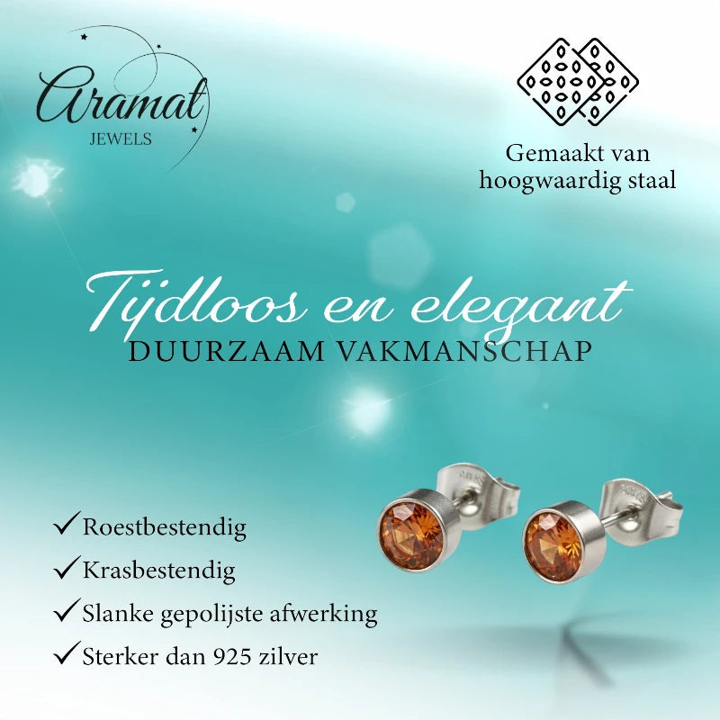 Oorstekers – Staal Kristal Oranje Zilverkleur (5mm)