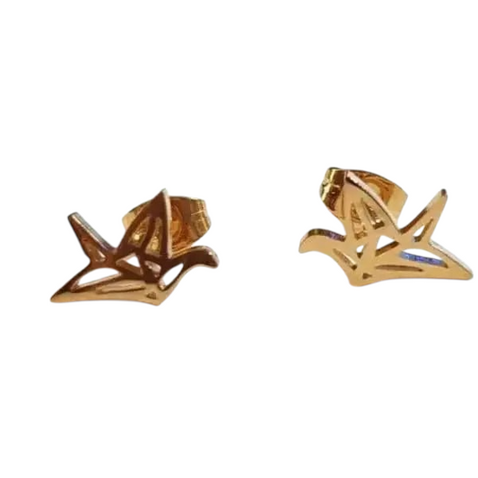 Boucles d'oreilles oiseau dorées Origami 9 mm