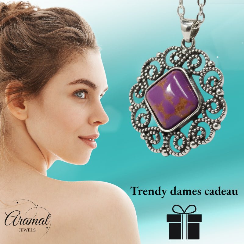 Paarse Gemarmerde Boho Halsketting - Aramat Jewels - Halskettingen - cadeautip
