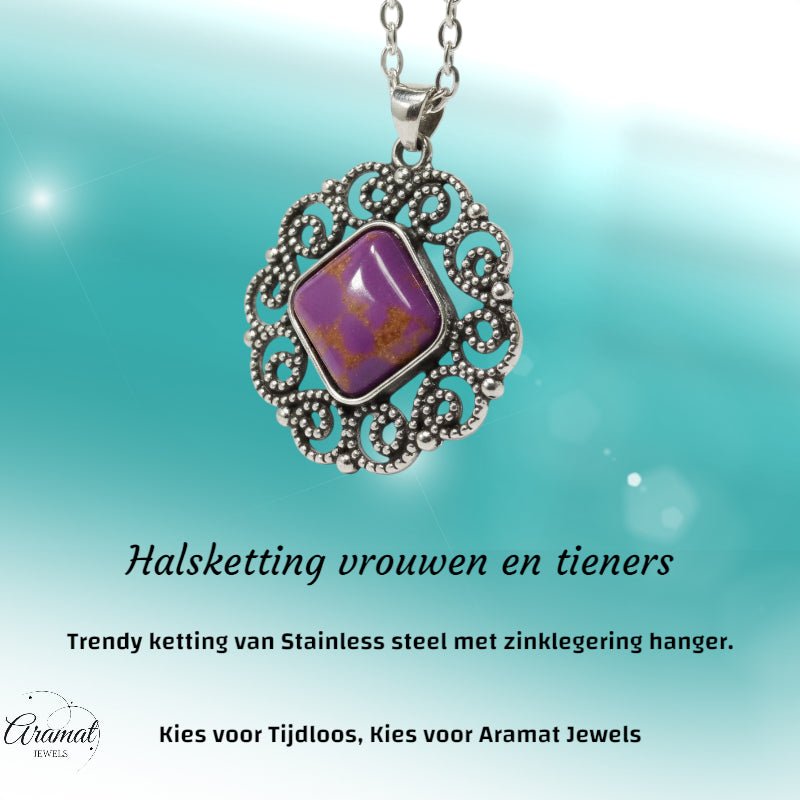 Paarse Gemarmerde Boho Halsketting - Aramat Jewels - Halskettingen - cadeautip