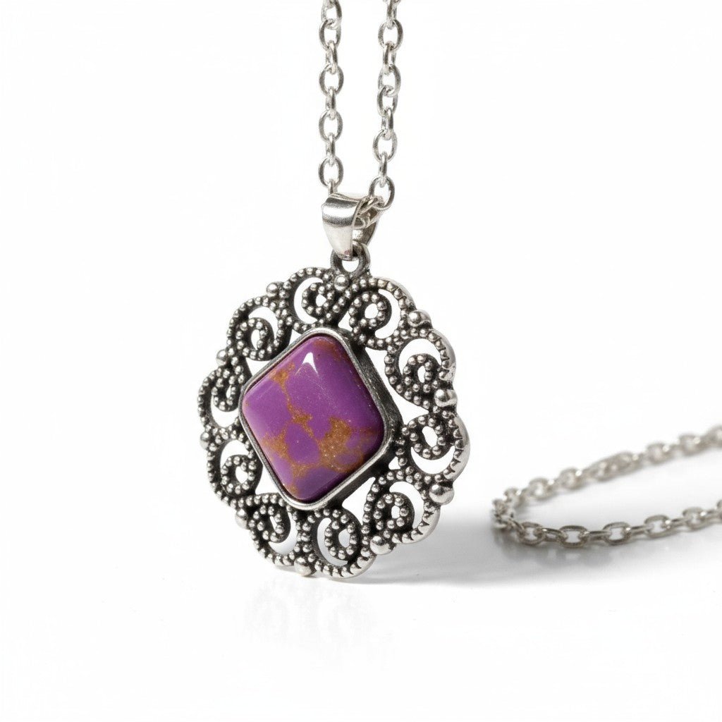 Paarse Gemarmerde Boho Halsketting - Aramat Jewels - Halskettingen - cadeautip