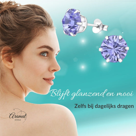 Paarse Kristal Oorbellen Sterling Zilver - Aramat Jewels - Oorbellen - cadeautip
