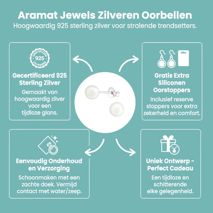 Parel oorbellen 925 zilver – 6mm wit - Aramat Jewels - Oorbellen - cadeautip