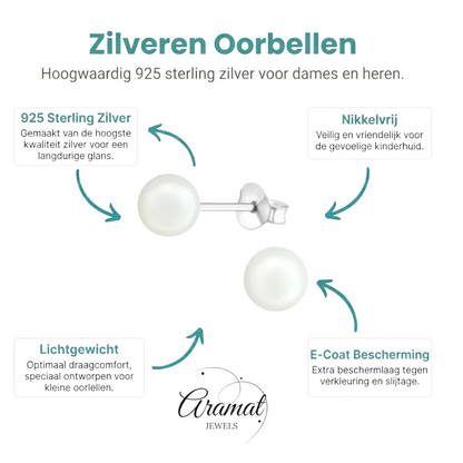 Parel oorbellen 925 zilver – 6mm wit - Aramat Jewels - Oorbellen - cadeautip