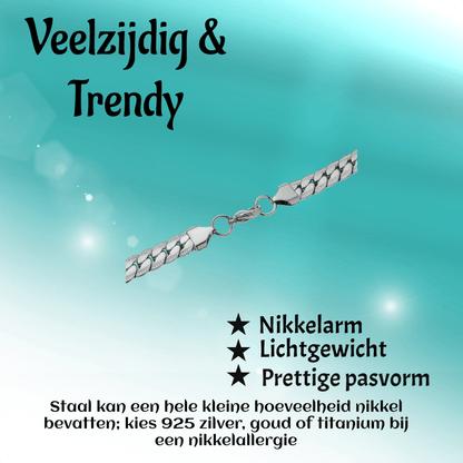 Platte Chunky Gourmet Ketting 8mm Zilverkleurig Staal - Aramat Jewels - RVS Sieraden - Halskettingen - cadeautip