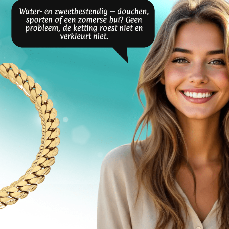 Platte Gourmet Ketting met bewerkte rand 6mm Goudkleurig Staal - Aramat Jewels - RVS Sieraden - Halskettingen - cadeautip