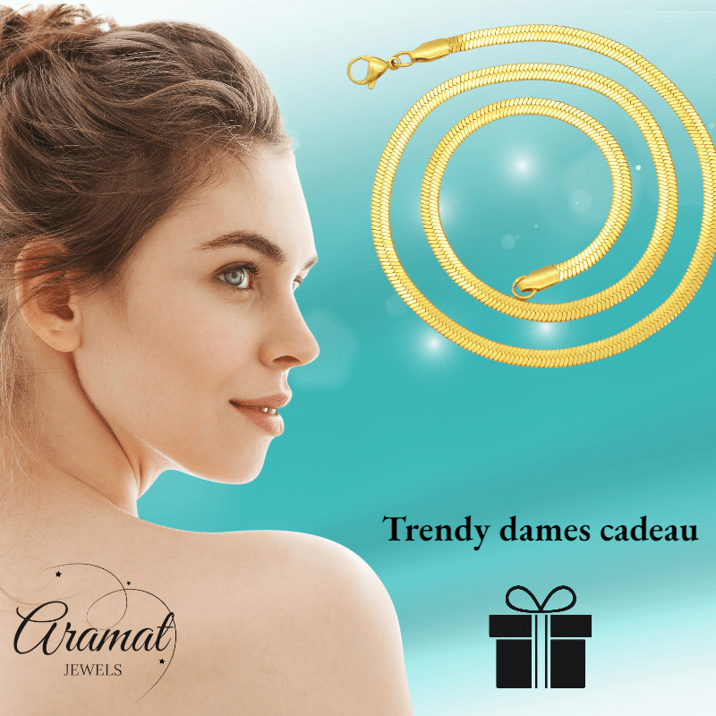 Platte Slangenketting Goudkleurig Staal - Aramat Jewels - RVS Sieraden - Halskettingen - cadeautip