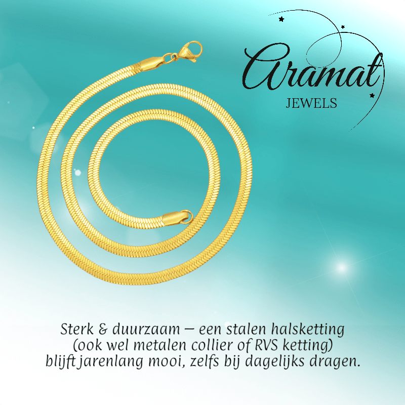 Platte Slangenketting Goudkleurig Staal - Aramat Jewels - RVS Sieraden - Halskettingen - cadeautip
