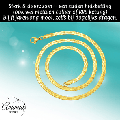 Platte Slangenketting Goudkleurig Staal - Aramat Jewels - RVS Sieraden - Halskettingen - cadeautip