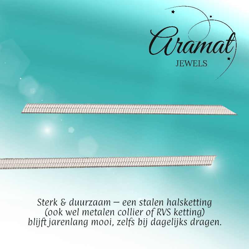 Platte Slangenketting Zilverkleurig Staal - Elegante Snake Chain - Aramat Jewels - RVS Sieraden - Halskettingen - cadeautip