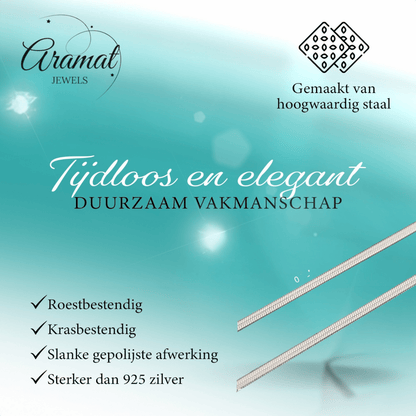 Platte Slangenketting Zilverkleurig Staal - Elegante Snake Chain - Aramat Jewels - RVS Sieraden - Halskettingen - cadeautip