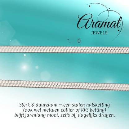 Platte Slangenketting Zilverkleurig Staal - Elegante Snake Chain - Aramat Jewels - RVS Sieraden - Halskettingen - cadeautip