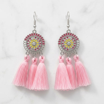 Zomerse Boho Oorhangers Kwastjes Roze 75mm
