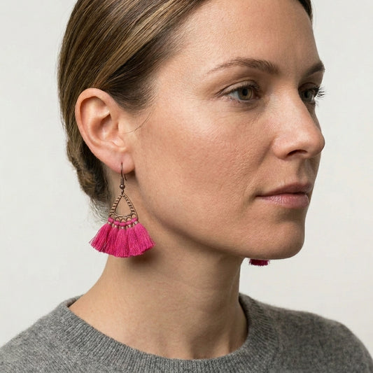 Boho Oorhangers Kwastjes Fel Roze 55x30mm