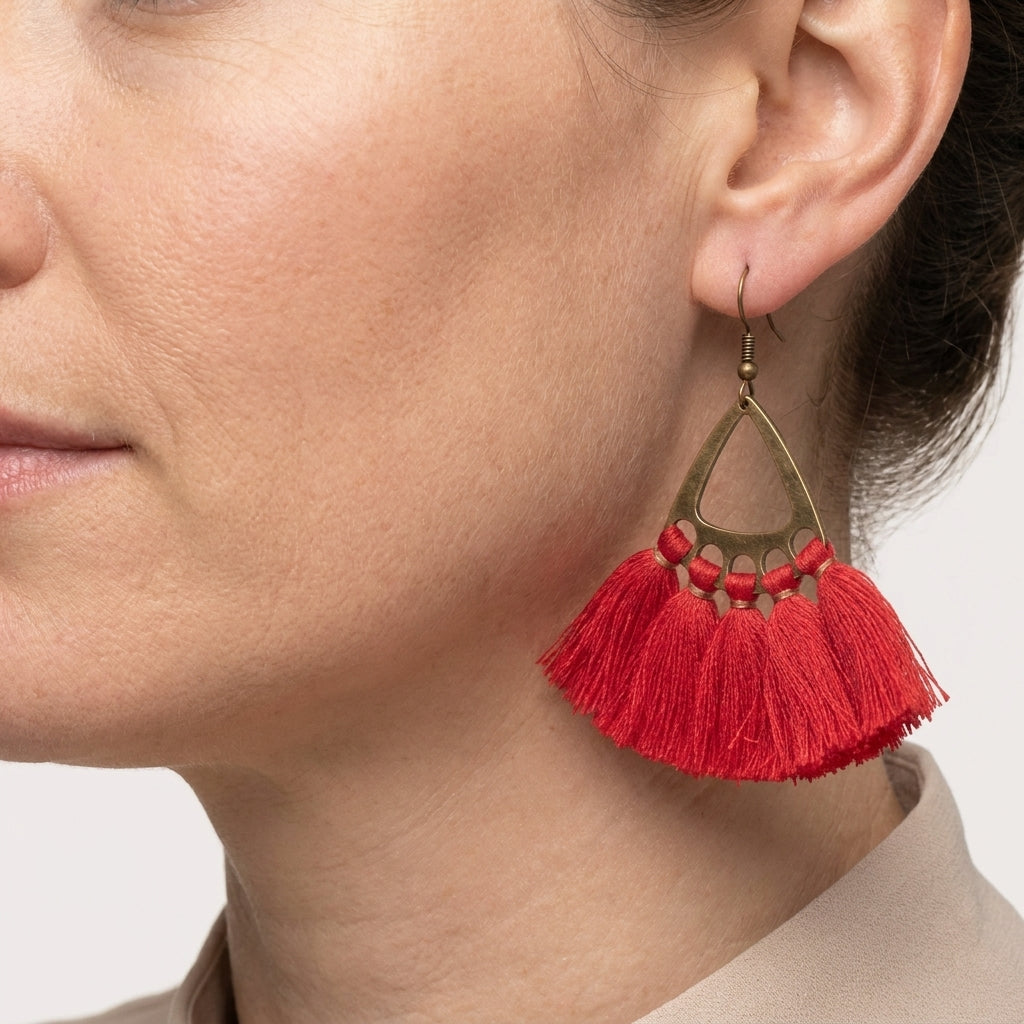Boho Oorhangers met Kwastjes – Rood 55x30mm