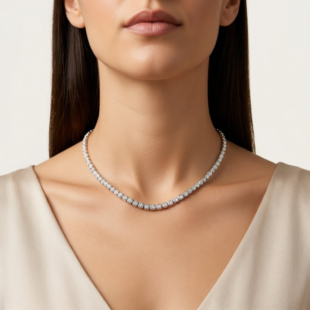 Zilverkleurige Stalen Zirkonia Ketting – Klassieke Dames Collier 4mm