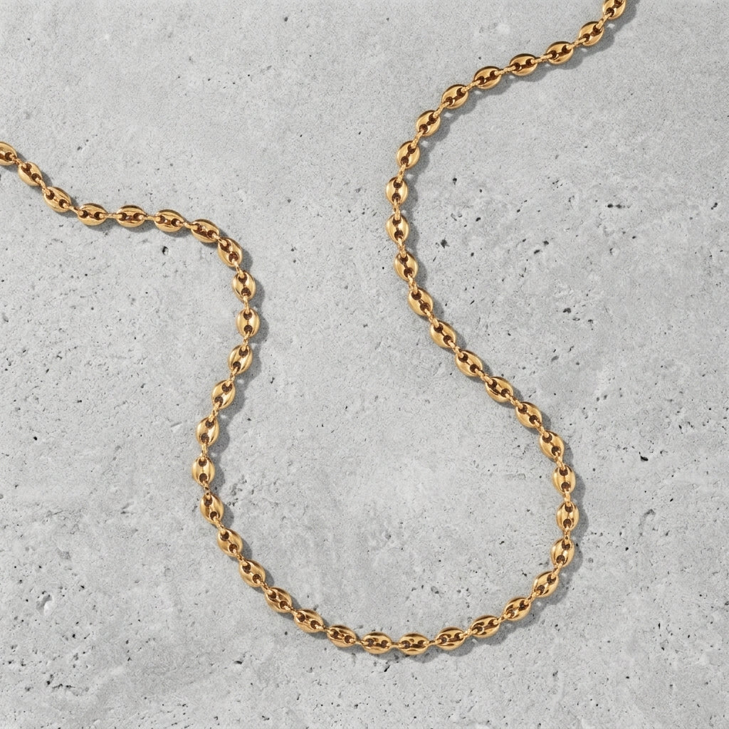 Goudkleurige Stalen Koffieboon Ketting – Unisex Schakelketting 4,5mm