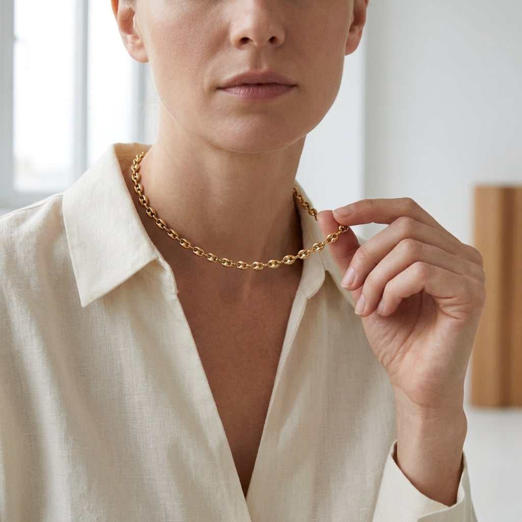 Goudkleurige Stalen Koffieboon Ketting – Unisex Schakelketting 4,5mm