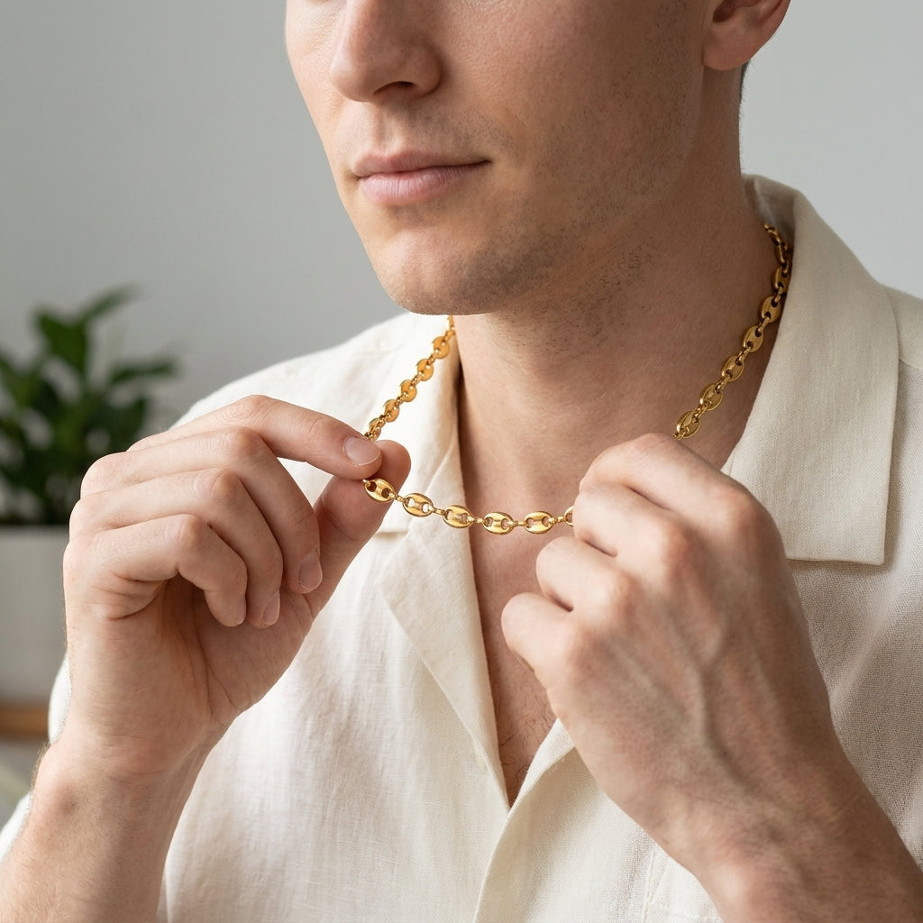 Goudkleurige Stalen Koffieboon Ketting – Unisex Schakelketting 5,2mm (60cm)