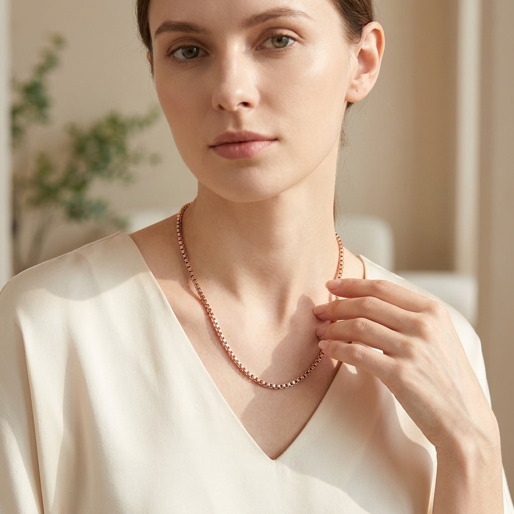 Rosékleurige Stalen Jasseron Ketting – Elegante Schakelketting Dames RVS