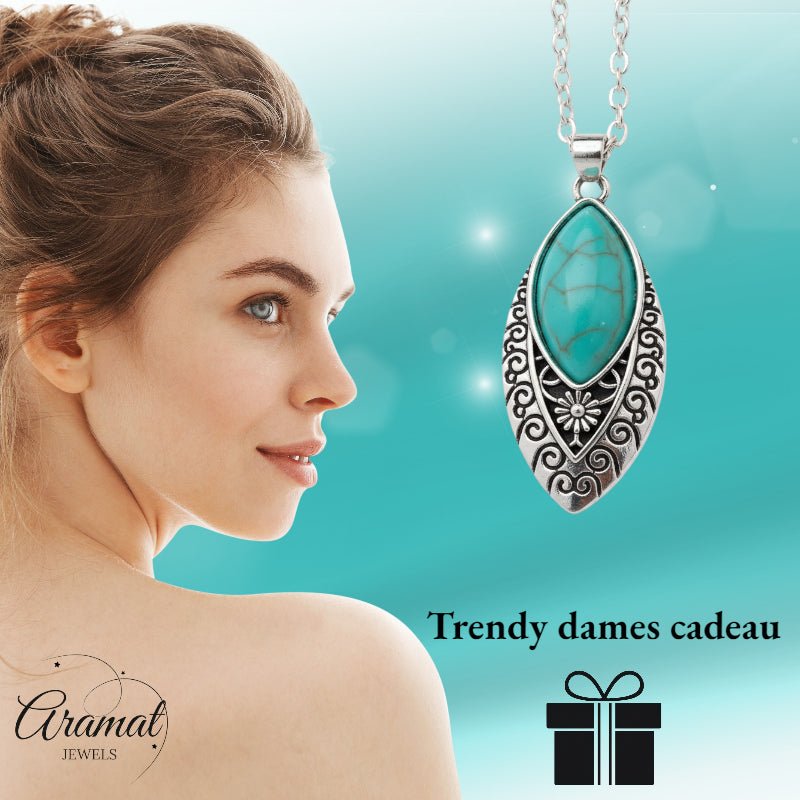 Prachtige Bohemien Halsketting met Bewerkte Ovale Hanger - Aramat Jewels - Halskettingen - cadeautip