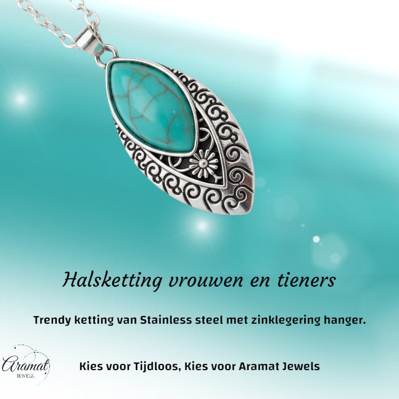 Prachtige Bohemien Halsketting met Bewerkte Ovale Hanger - Aramat Jewels - Halskettingen - cadeautip