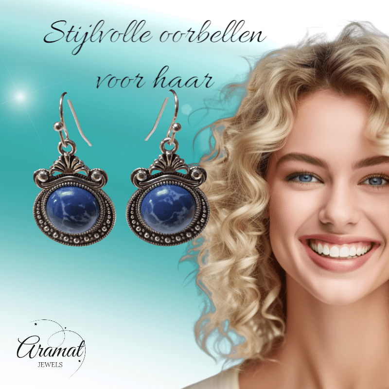 Prachtige Bohemien Oorhangers steen - oor6027 - Oorhangers kopen# - alles - bali - blauw