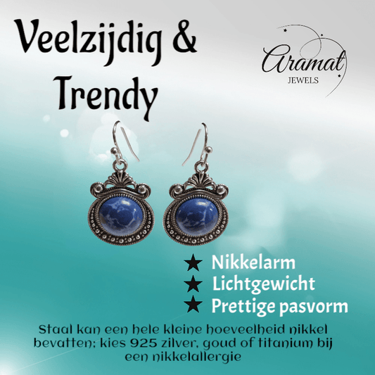 Prachtige Bohemien Oorhangers steen - oor6027 - Oorhangers kopen# - alles - bali - blauw