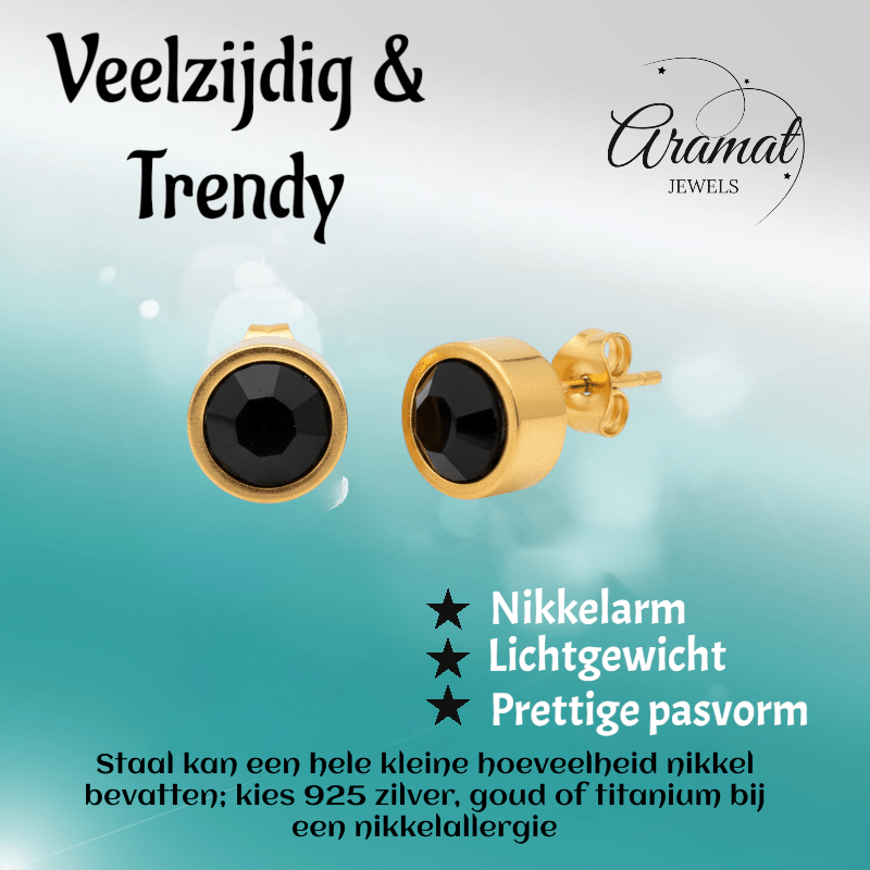 Prachtige Goudkleurige Zwarte Zirkonia Oorbellen - Aramat Jewels - Oorbellen - cadeautip