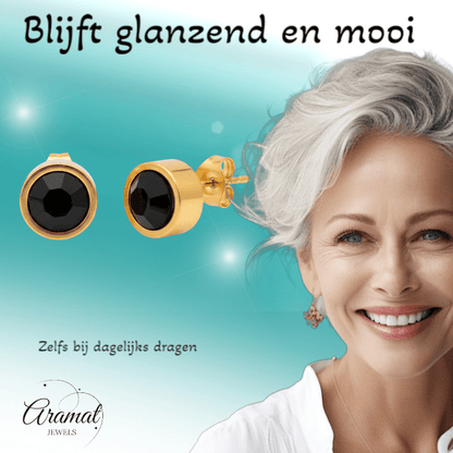 Prachtige Goudkleurige Zwarte Zirkonia Oorbellen - Aramat Jewels - Oorbellen - cadeautip