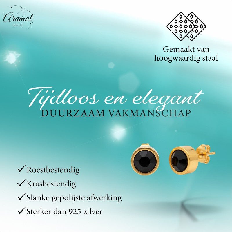 Prachtige Goudkleurige Zwarte Zirkonia Oorbellen - Aramat Jewels - Oorbellen - cadeautip