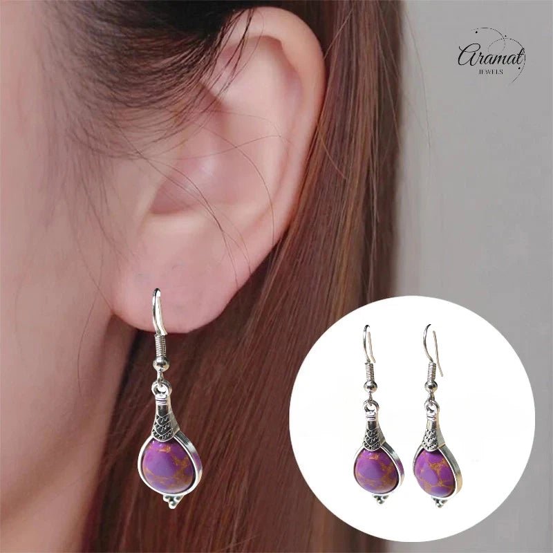 Prachtige Paarse Druppel Oorhangers met Bohemien Charme - oor6036 - Oorhangers kopen# - 50mm - alles - bali