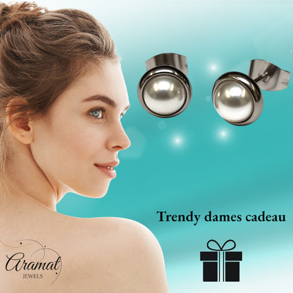 Boucles d'oreilles puces – Acier blanc nacré (8 mm)