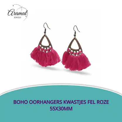 Boho Oorhangers Kwastjes Fel Roze 55x30mm by@Outfy